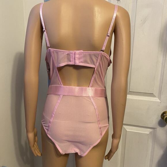 New BCBGenertion Pink Mesh Luxe Bling Pushup Bodysuit Top SzL Sexy Love Romantic - Picture 9 of 11